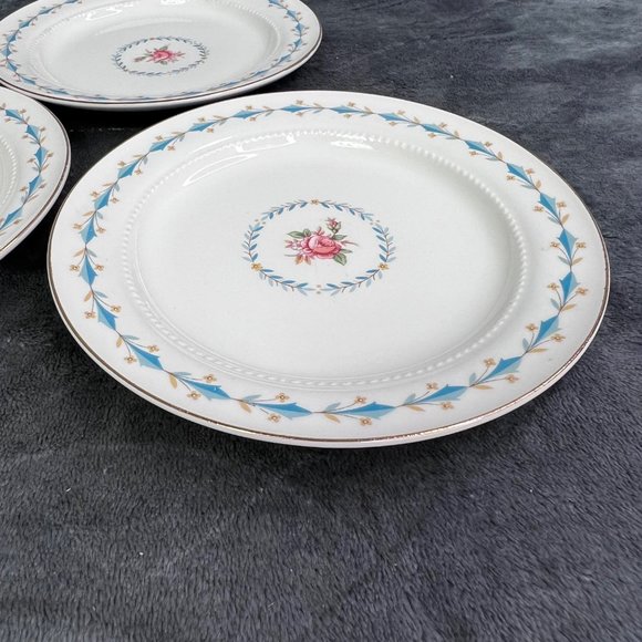 Harmony House Mount Vernon Hall China Bread Butter Plates Set 3 Blue Pink Floral - Picture 4 of 7